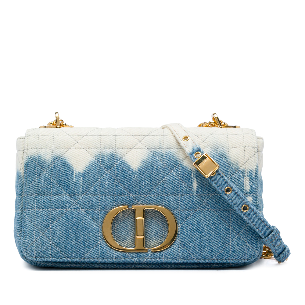 Pre-Loved Dior Medium Denim Tie Dye Macrocannage Caro Bag